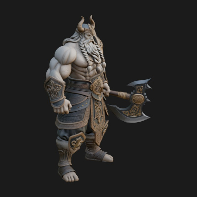 Barbarian with Axe Statue Design 10 3D Print Model