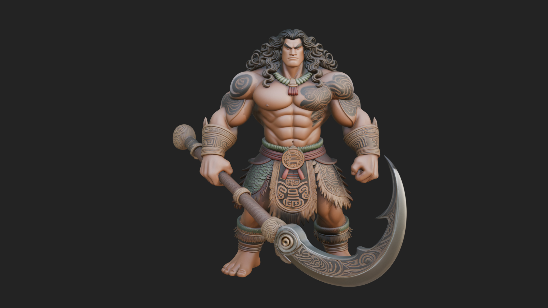 Barbarian with Axe Statue Design 9 3D Print Model 3D Model