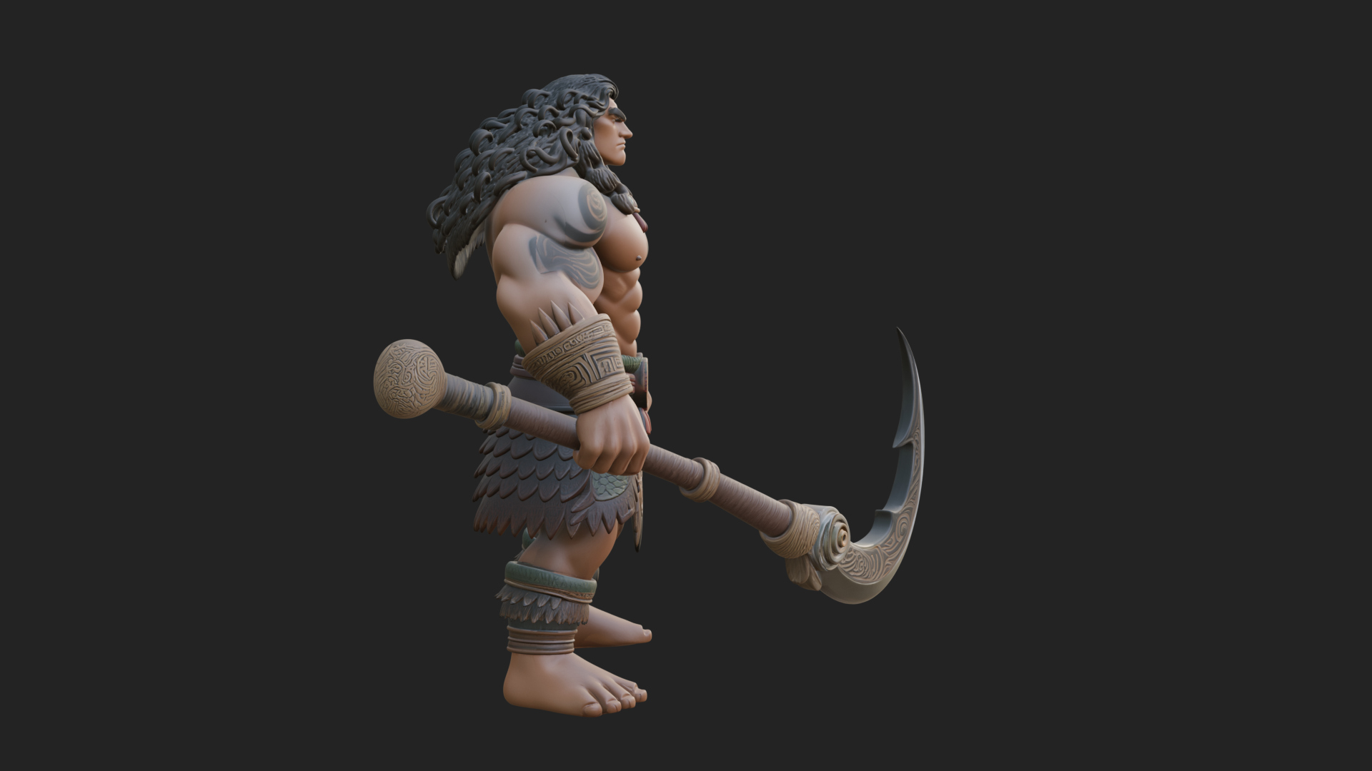 Barbarian with Axe Statue Design 9 3D Print Model 3D Model