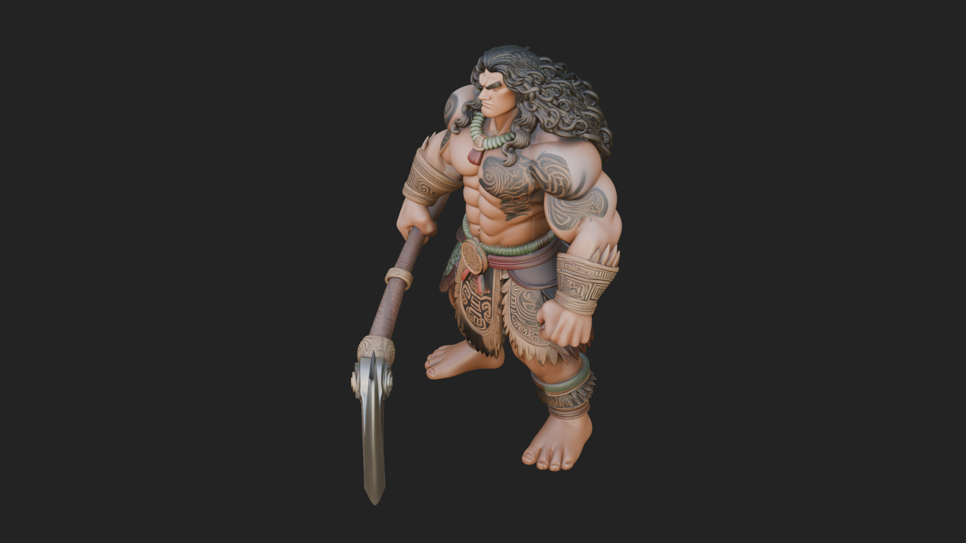 Barbarian with Axe Statue Design 9 3D Print Model 3D Model
