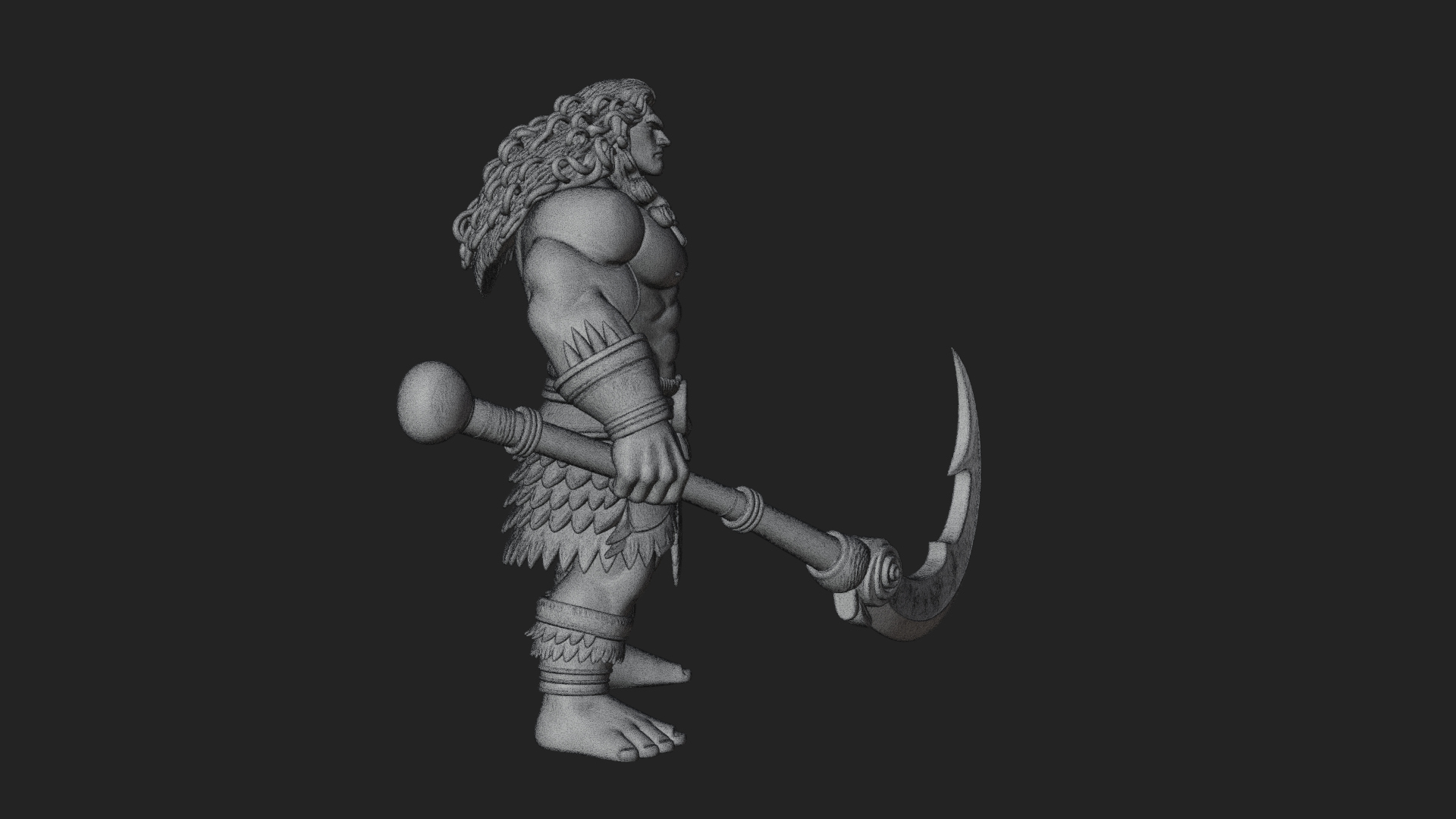 Barbarian with Axe Statue Design 9 3D Print Model 3D Model