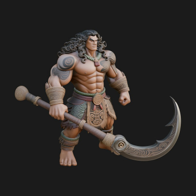 Barbarian with Axe Statue Design 9 3D Print Model