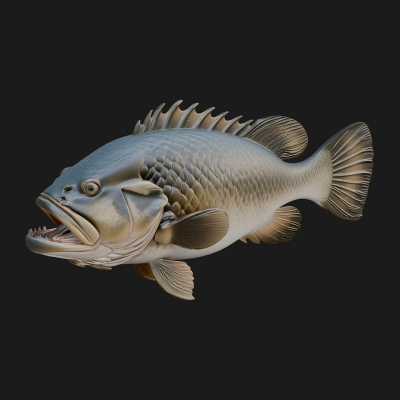 Bass Fish Statue Design 3 3D Print Model
