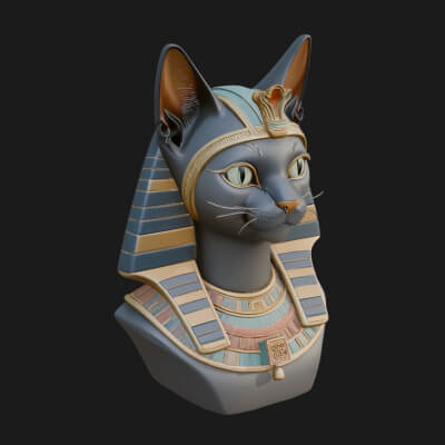 Bastet Cat Goddess Bust Statue Design 1 3D Print Model