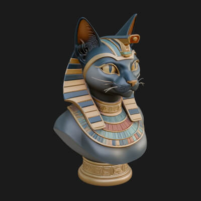 Bastet Cat Goddess Bust Statue Design 2 3D Print Model