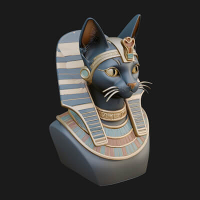 Bastet Cat Goddess Bust Statue Design 3 3D Print Model