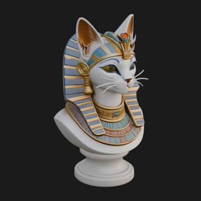 Bastet Cat Goddess Bust Statue Design 4 3D Print Model