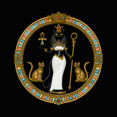 Bastet with Cats Relief Medallion Pendant Design 1 3D Pri