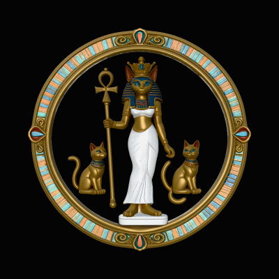 Bastet with Cats Relief Medallion Pendant Design 2 3D Pri