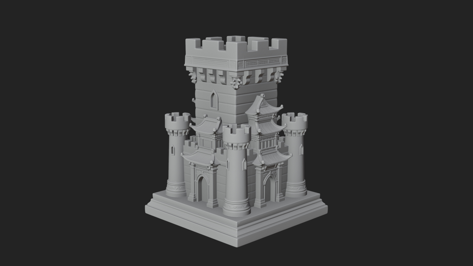 Battlement Castle Tower Design 2 3D Print Model 3D Model