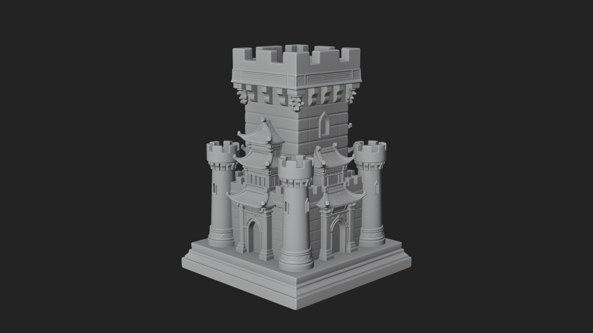 Battlement Castle Tower Design 2 3D Print Model 3D Model