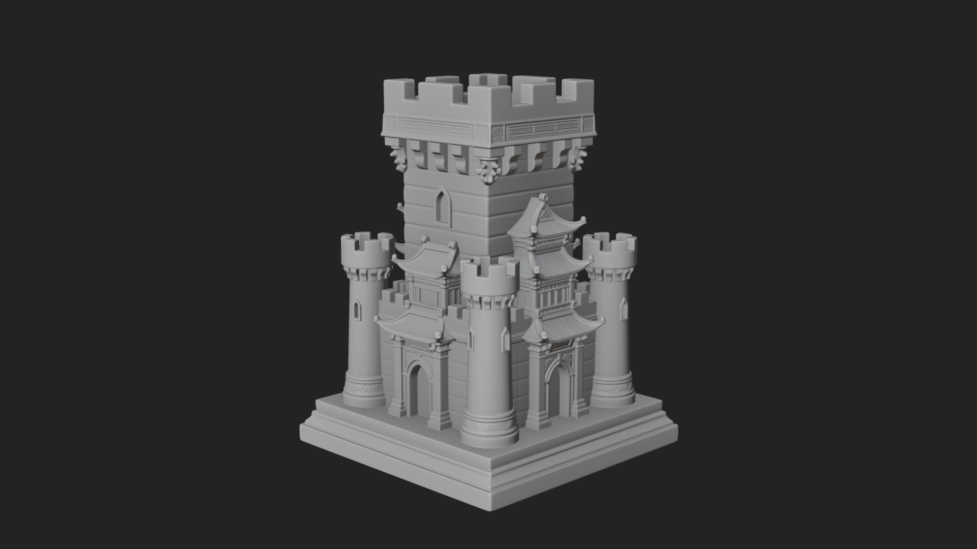 Battlement Castle Tower Design 2 3D Print Model 3D Model