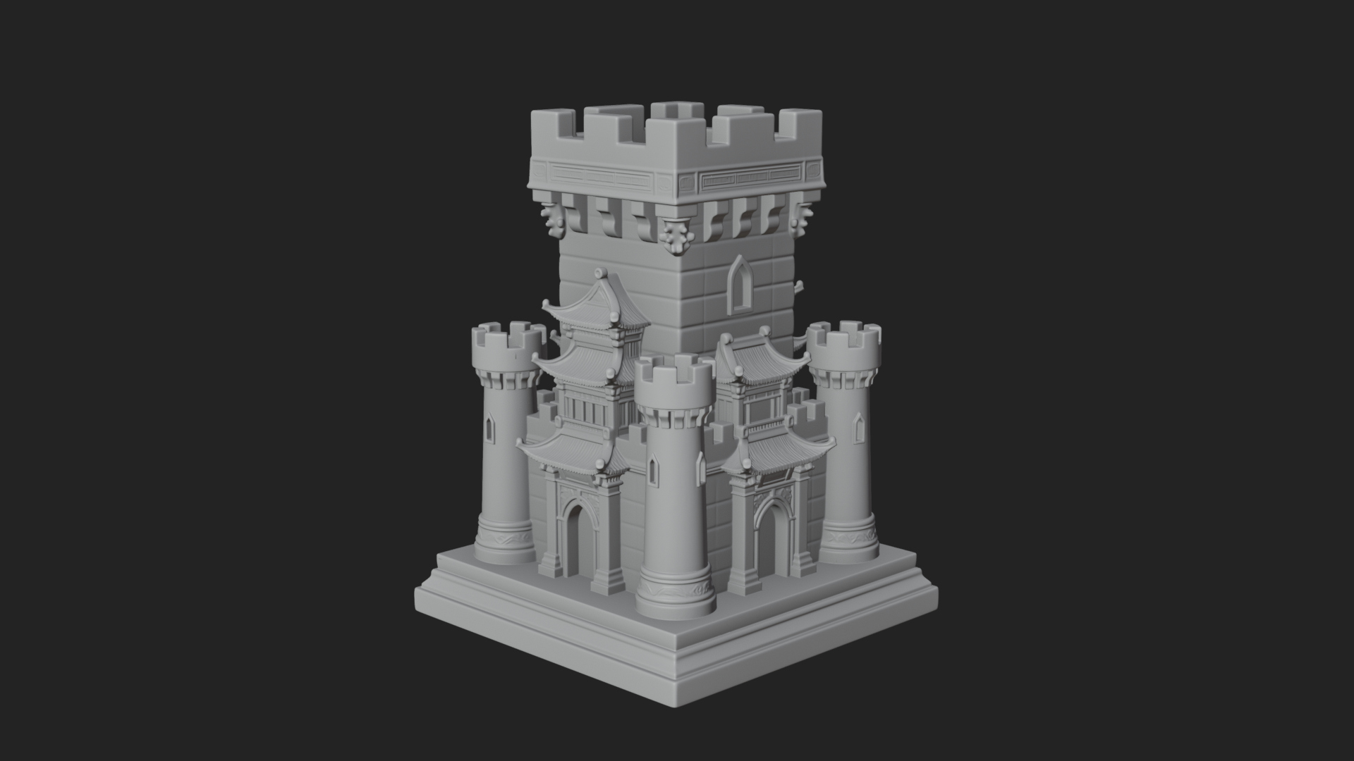 Battlement Castle Tower Design 2 3D Print Model 3D Model