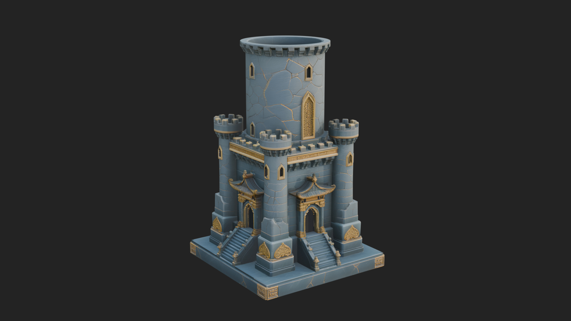 Battlement Castle Tower Design 4 3D Print Model 3D Model