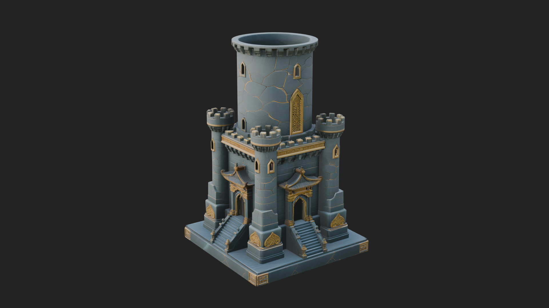 Battlement Castle Tower Design 4 3D Print Model 3D Model