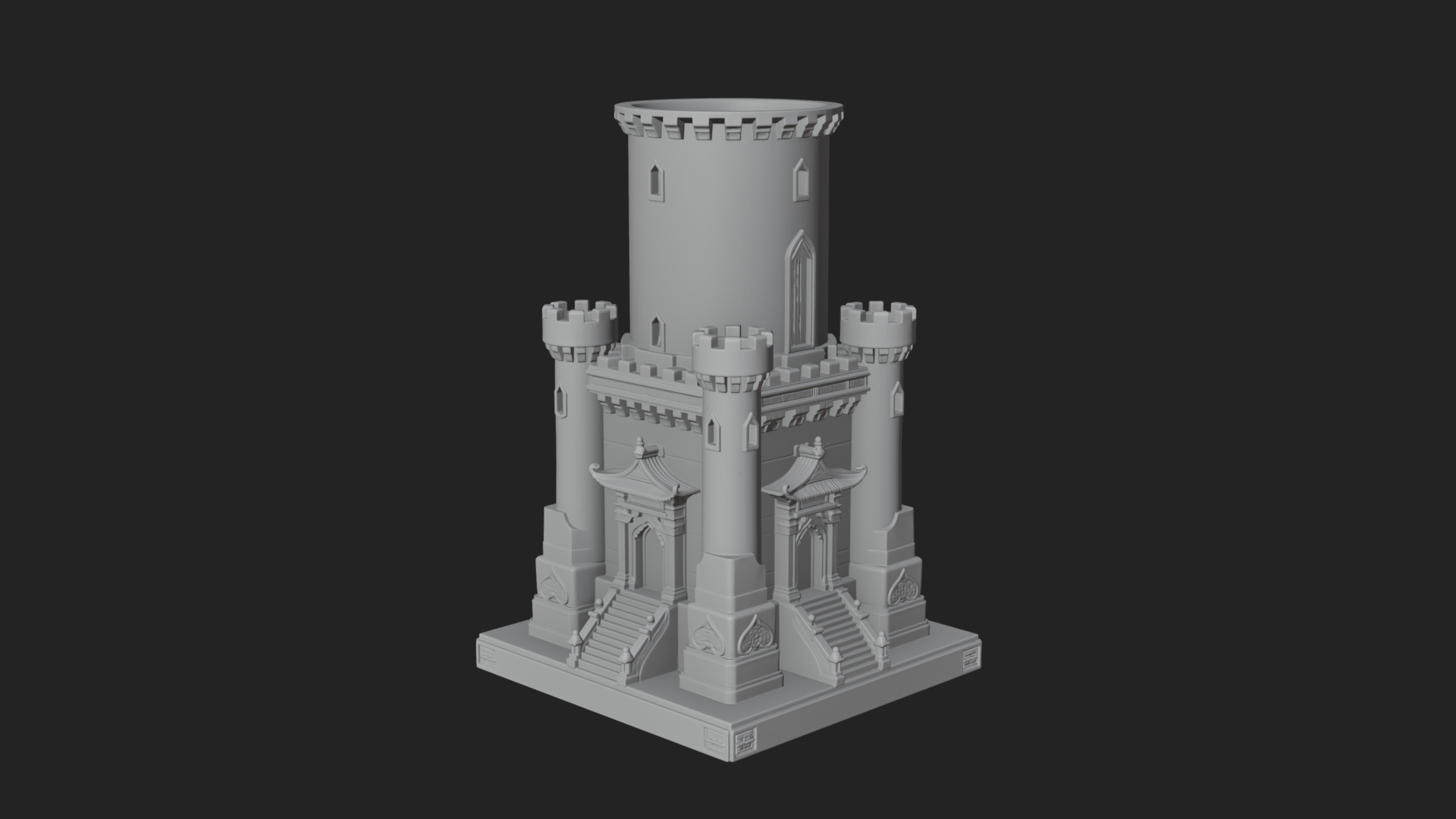 Battlement Castle Tower Design 4 3D Print Model 3D Model