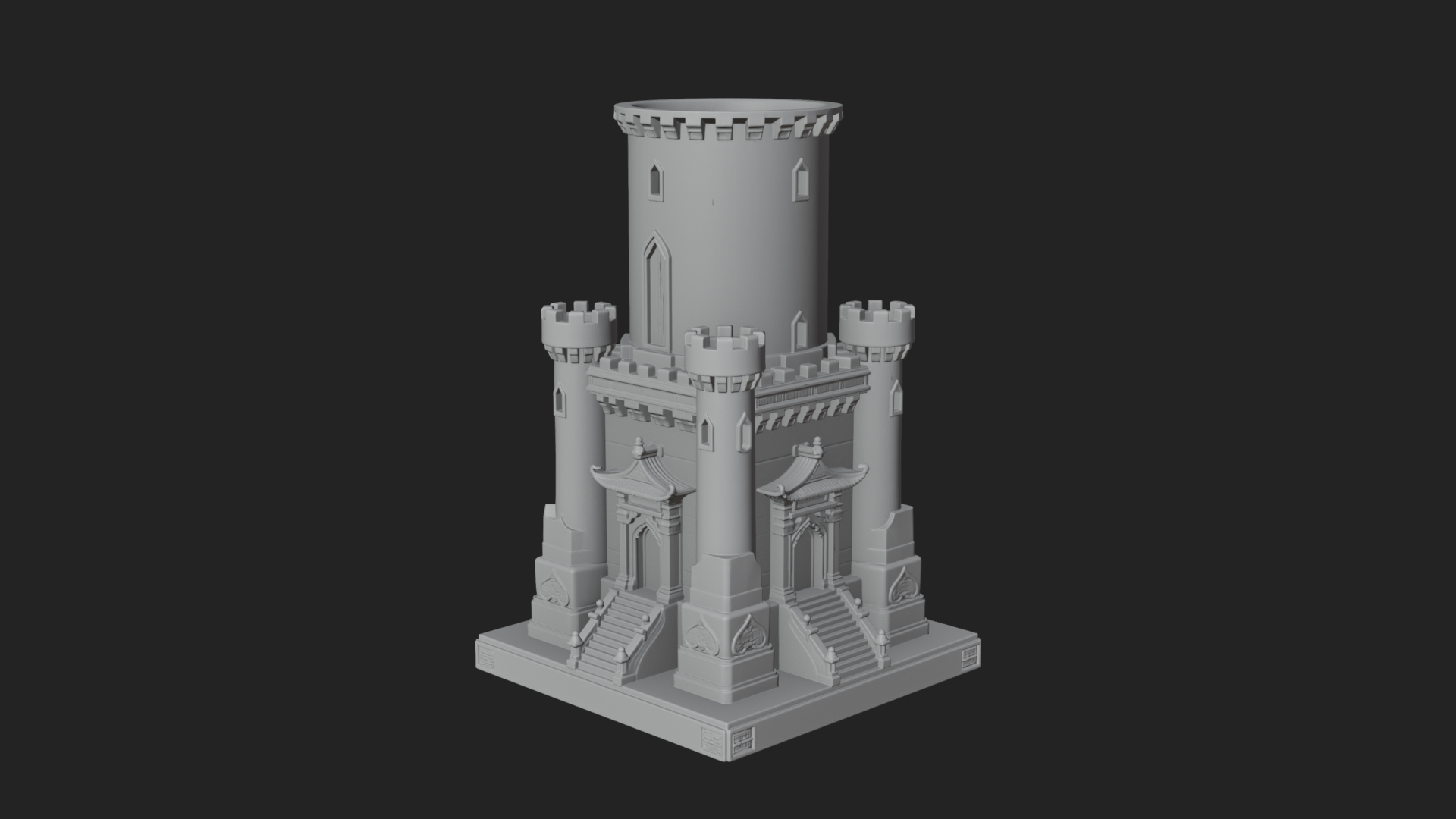 Battlement Castle Tower Design 4 3D Print Model 3D Model