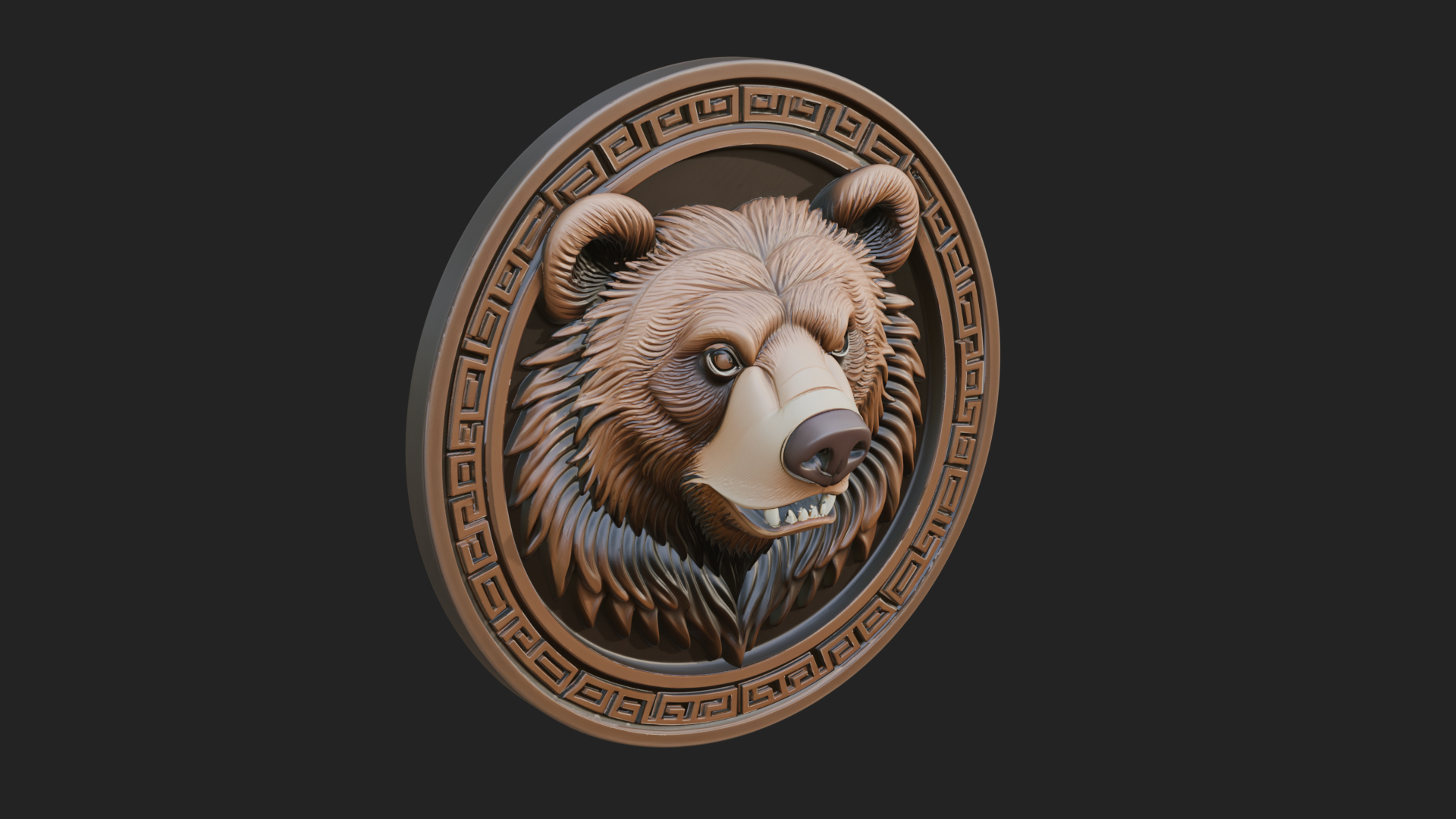 Bear Head Oval Relief Plaque Design 1 3D Print Model 3D Model
