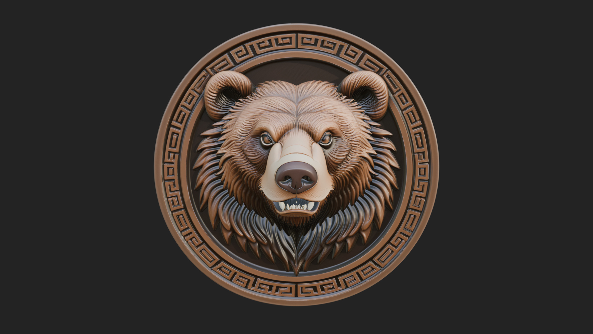 Bear Head Oval Relief Plaque Design 1 3D Print Model 3D Model