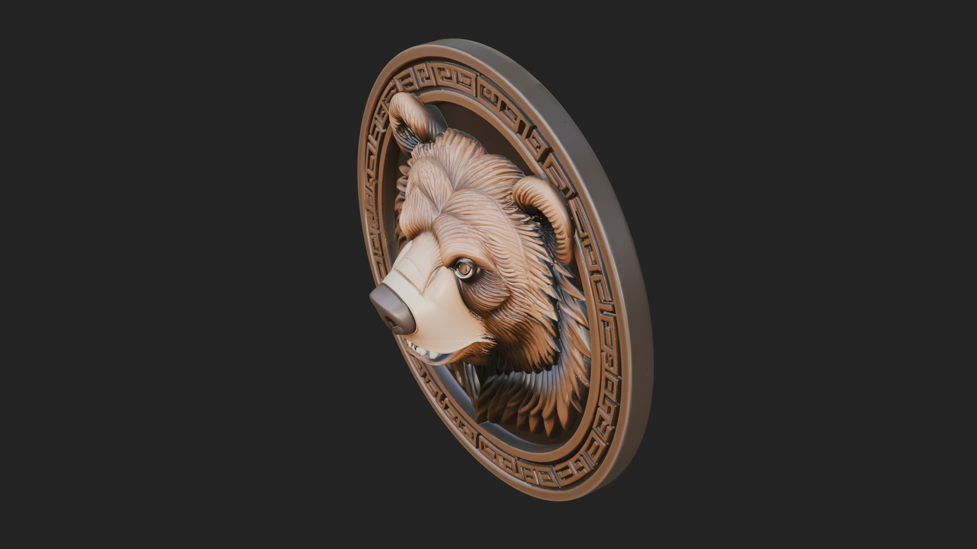 Bear Head Oval Relief Plaque Design 1 3D Print Model 3D Model