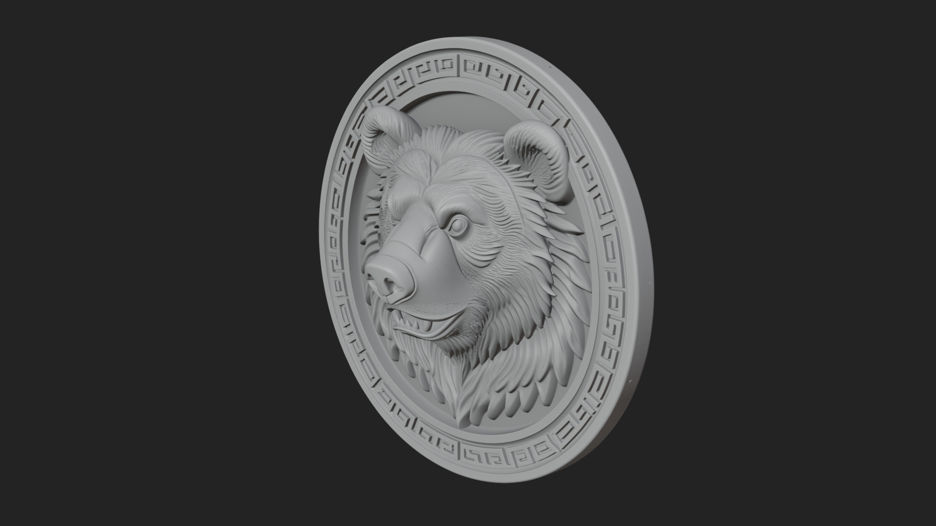 Bear Head Oval Relief Plaque Design 1 3D Print Model 3D Model