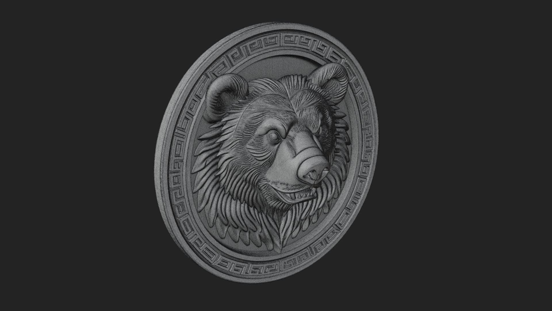 Bear Head Oval Relief Plaque Design 1 3D Print Model 3D Model