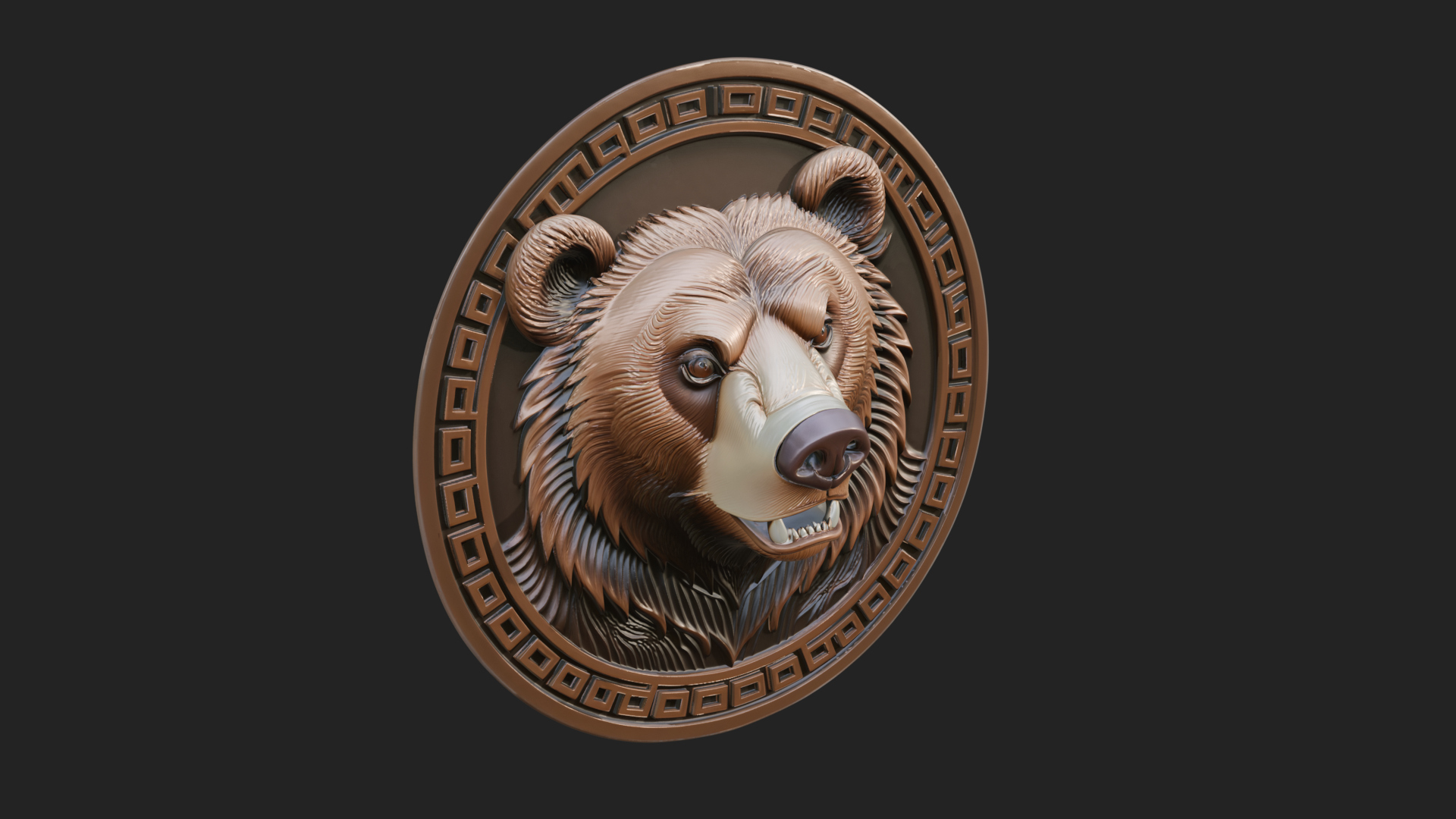 Bear Head Oval Relief Plaque Design 3 3D Print Model 3D Model