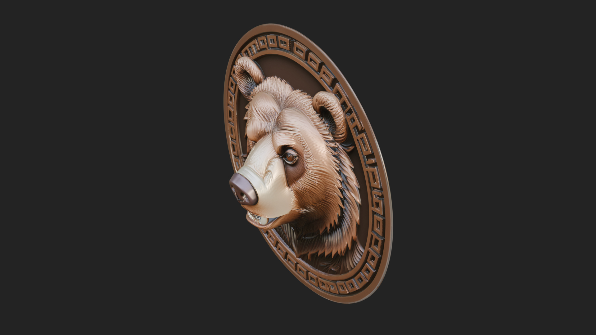 Bear Head Oval Relief Plaque Design 3 3D Print Model 3D Model