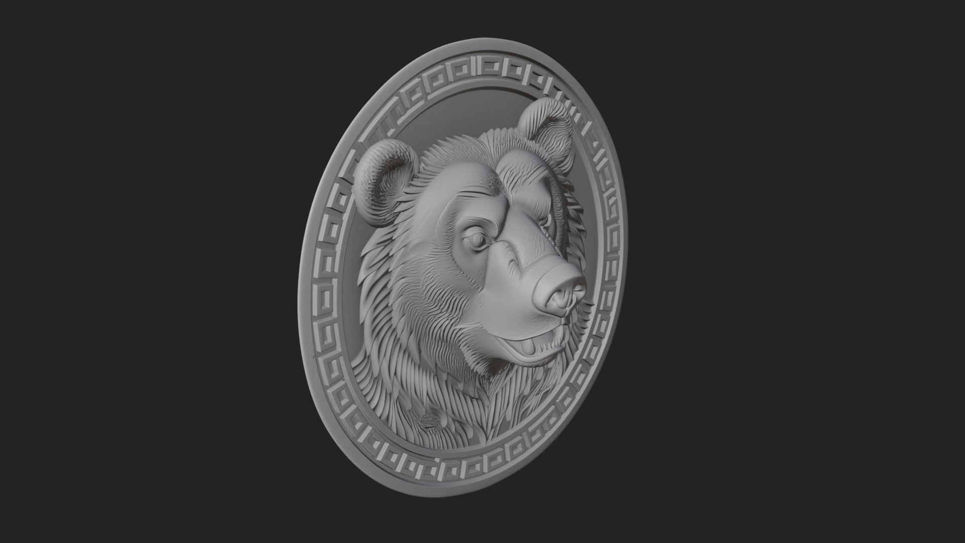 Bear Head Oval Relief Plaque Design 3 3D Print Model 3D Model