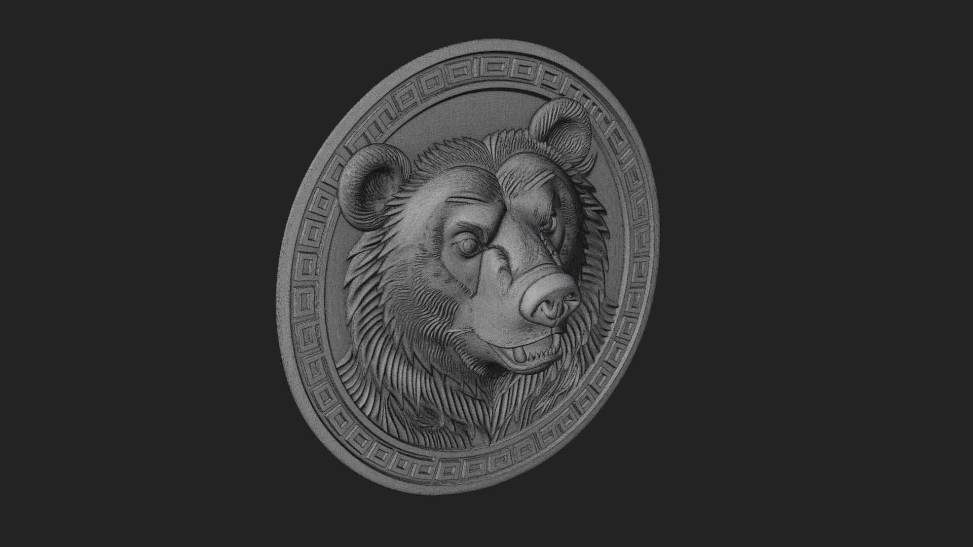 Bear Head Oval Relief Plaque Design 3 3D Print Model 3D Model
