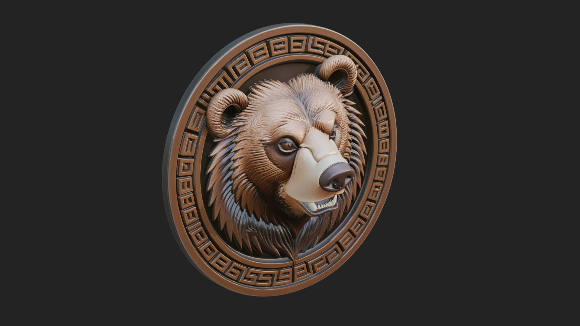 Bear Head Oval Relief Plaque Design 4 3D Print Model 3D Model