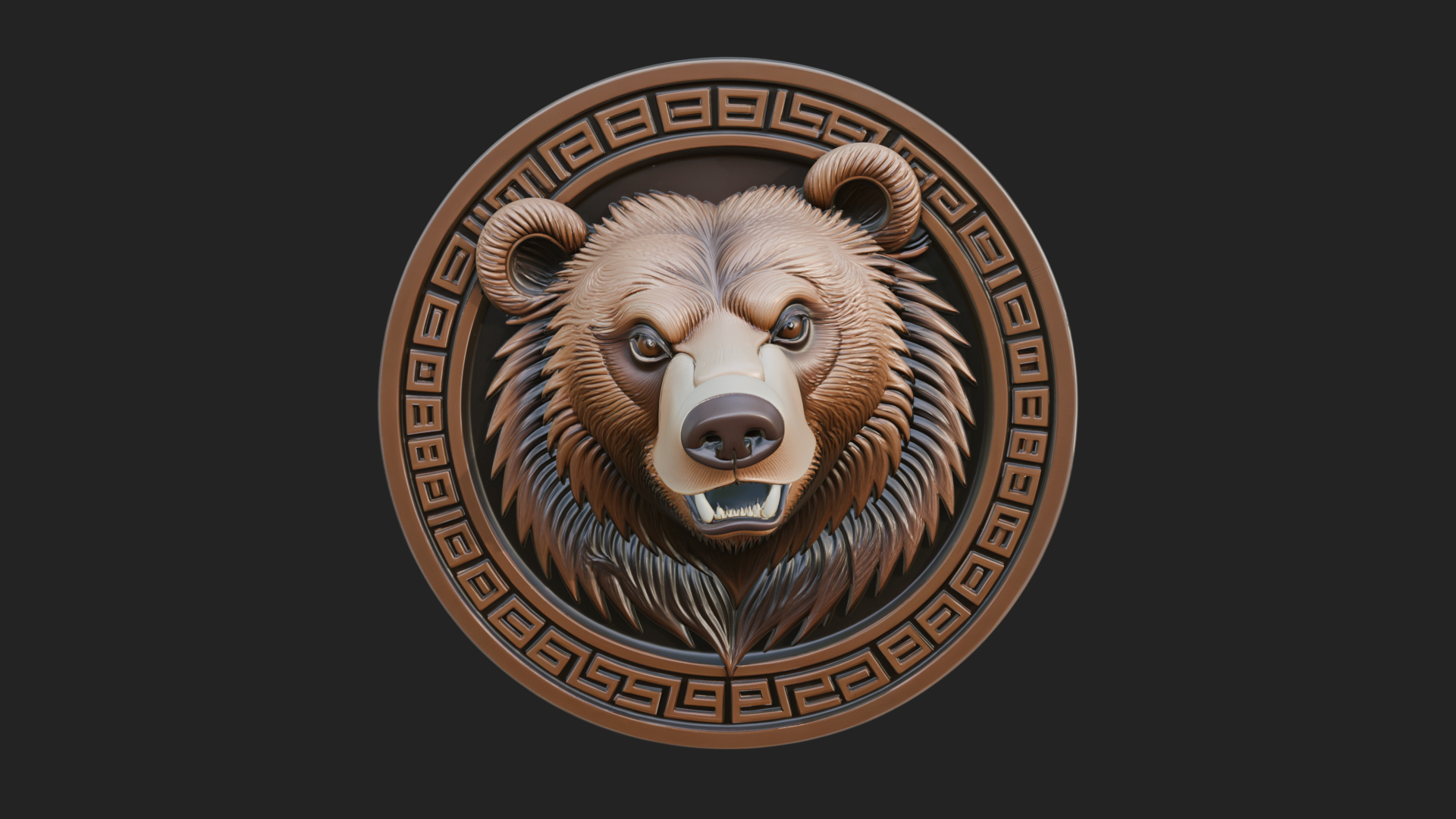 Bear Head Oval Relief Plaque Design 4 3D Print Model 3D Model