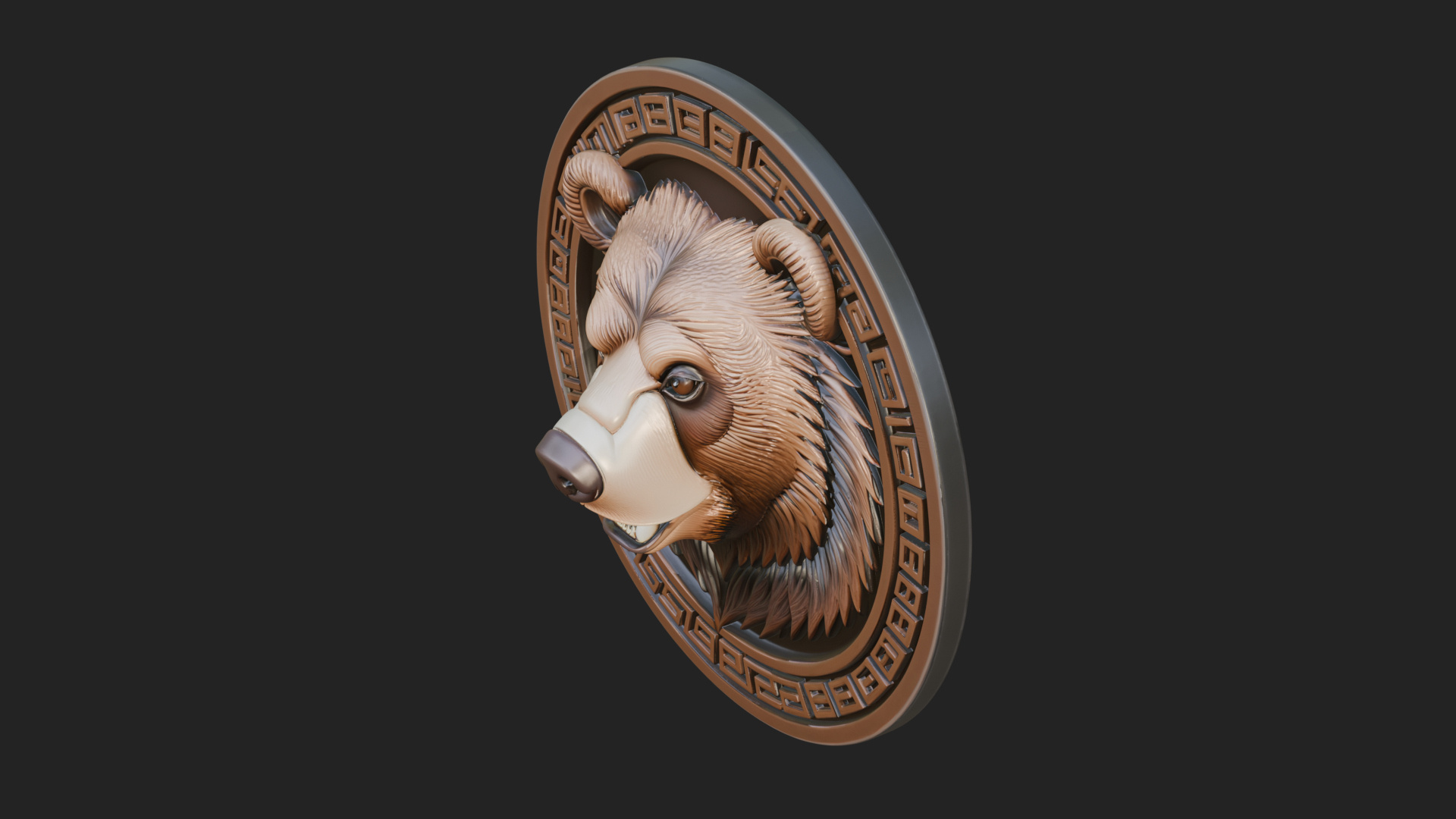 Bear Head Oval Relief Plaque Design 4 3D Print Model 3D Model