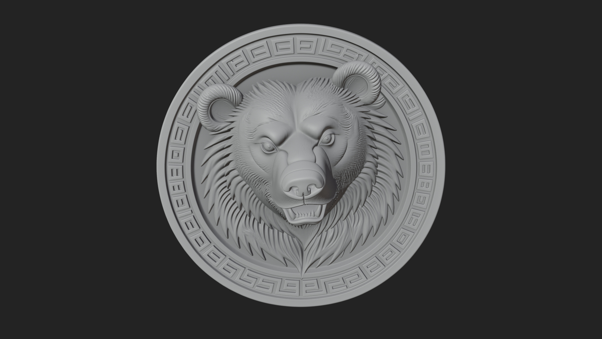 Bear Head Oval Relief Plaque Design 4 3D Print Model 3D Model