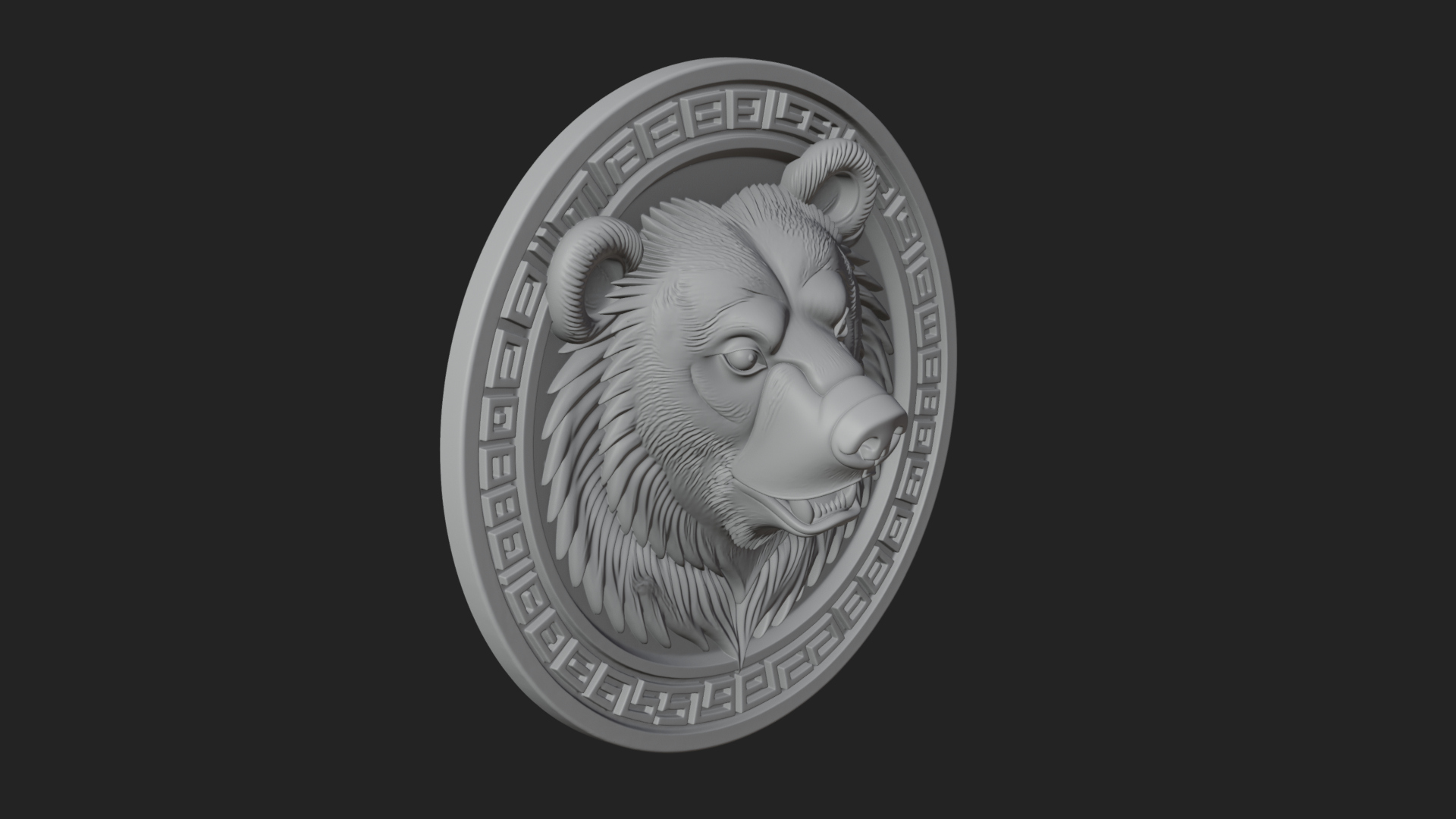 Bear Head Oval Relief Plaque Design 4 3D Print Model 3D Model