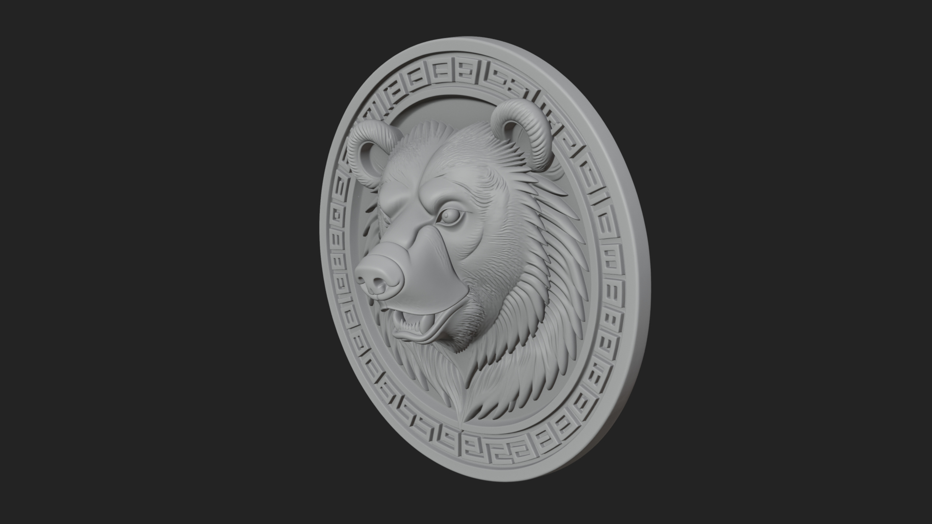 Bear Head Oval Relief Plaque Design 4 3D Print Model 3D Model