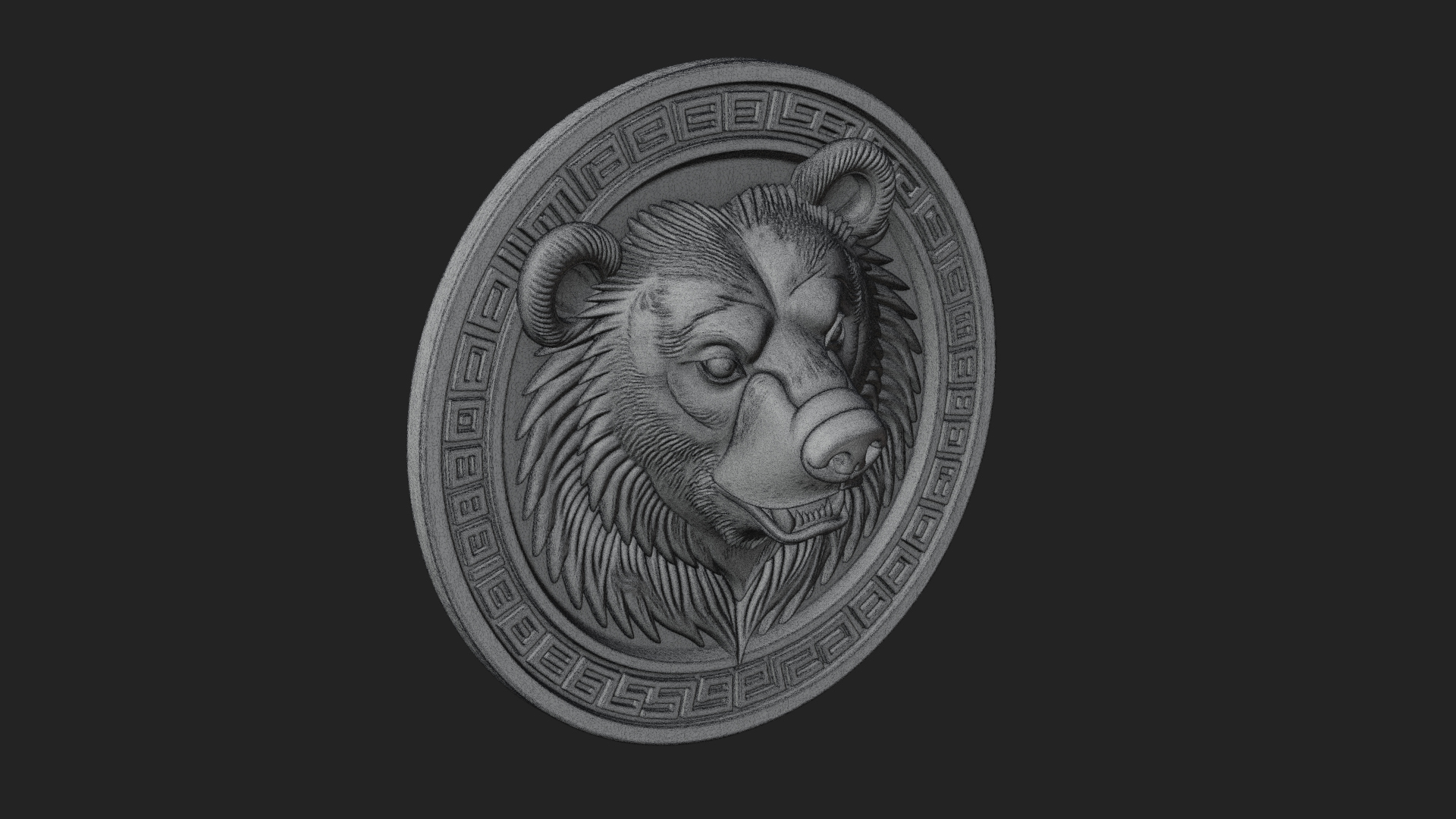 Bear Head Oval Relief Plaque Design 4 3D Print Model 3D Model