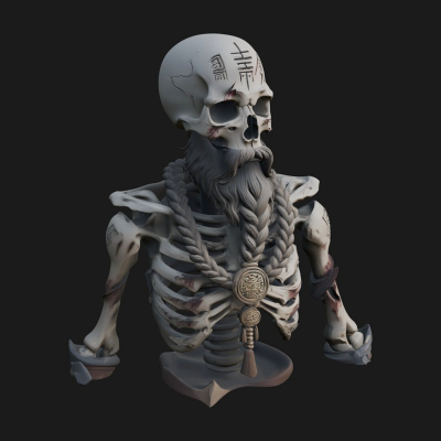 Bearded Skeleton Bust Statue Design 1 3D Print Model