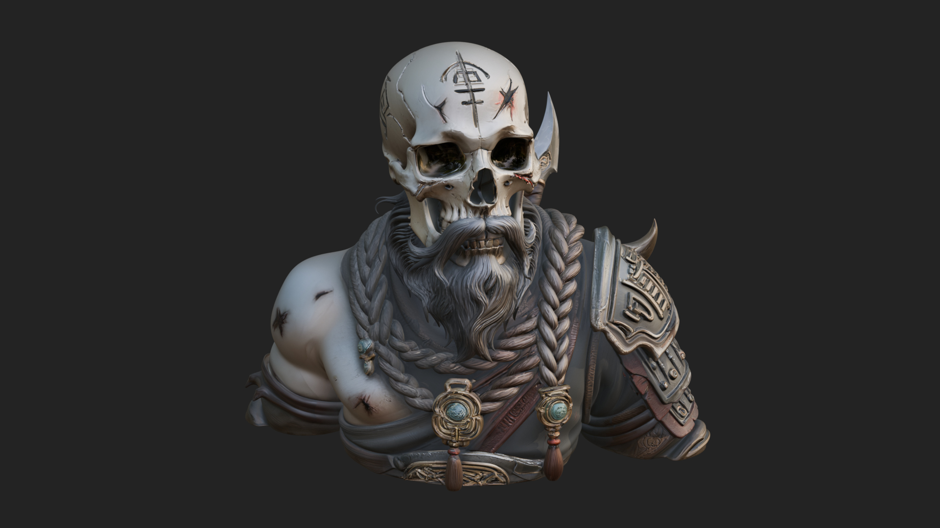 Bearded Skeleton Bust Statue Design 2 3D Print Model 3D Model