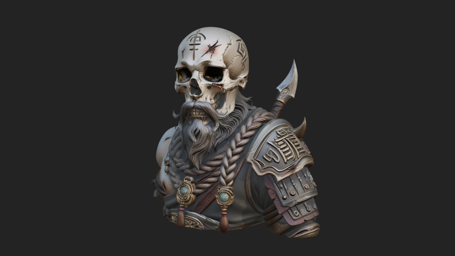 Bearded Skeleton Bust Statue Design 2 3D Print Model 3D Model