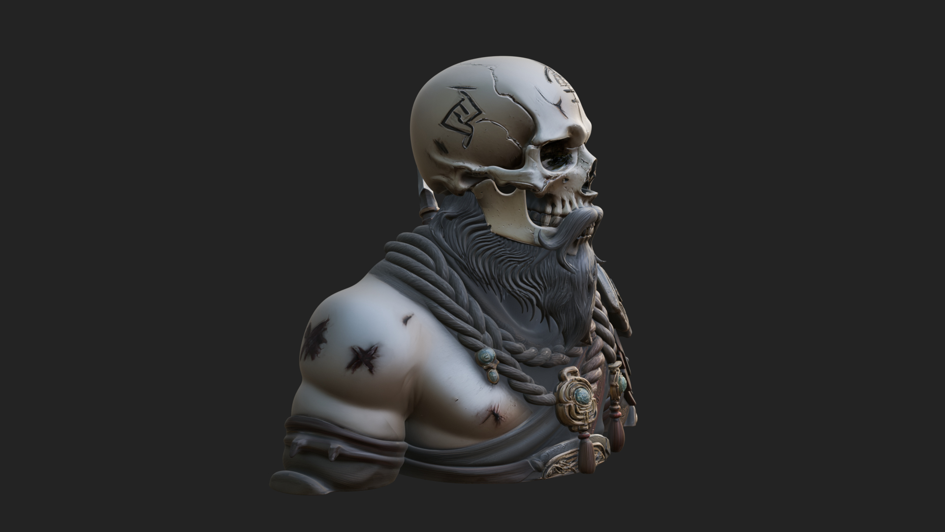 Bearded Skeleton Bust Statue Design 2 3D Print Model 3D Model
