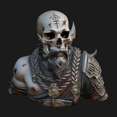 Bearded Skeleton Bust Statue Design 2 3D Print Model