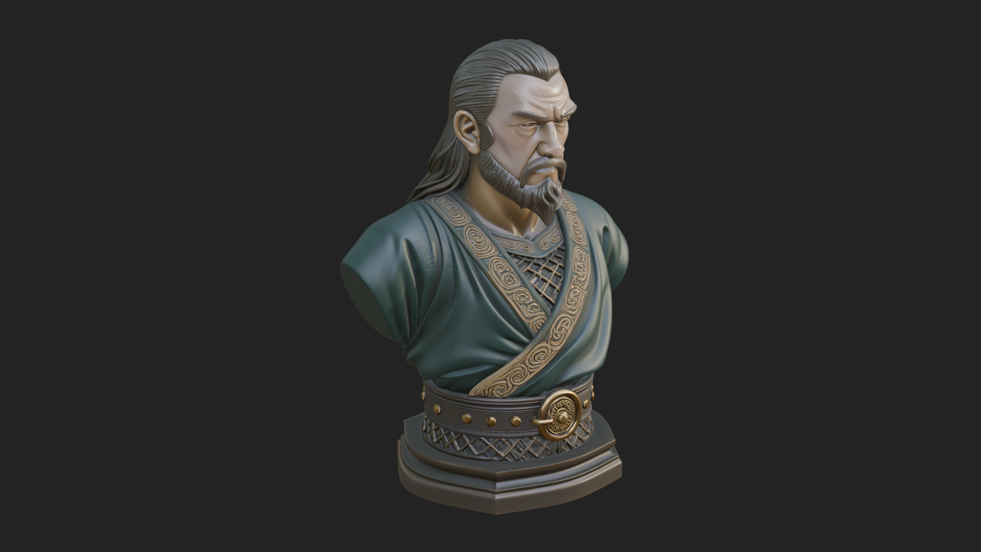Bearded Warlord Bust Statue Design 1 3D Print Model 3D Model