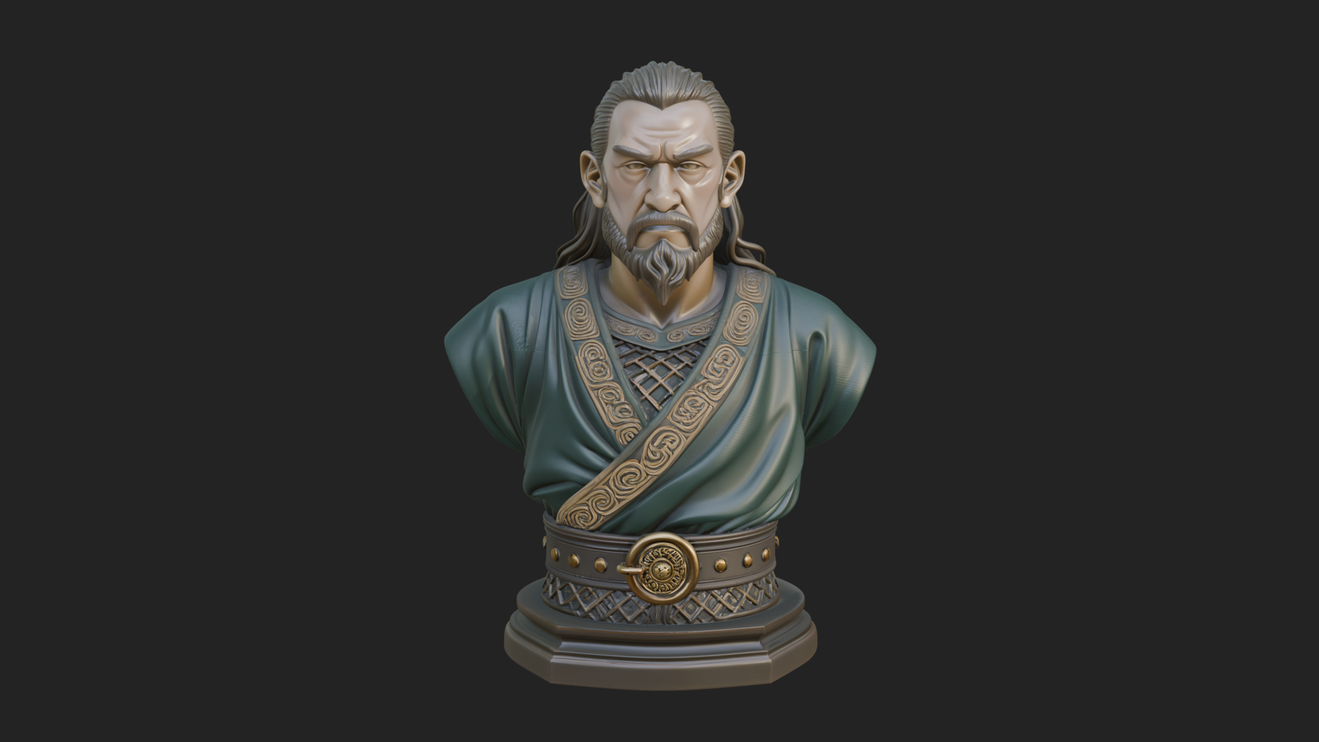 Bearded Warlord Bust Statue Design 1 3D Print Model 3D Model