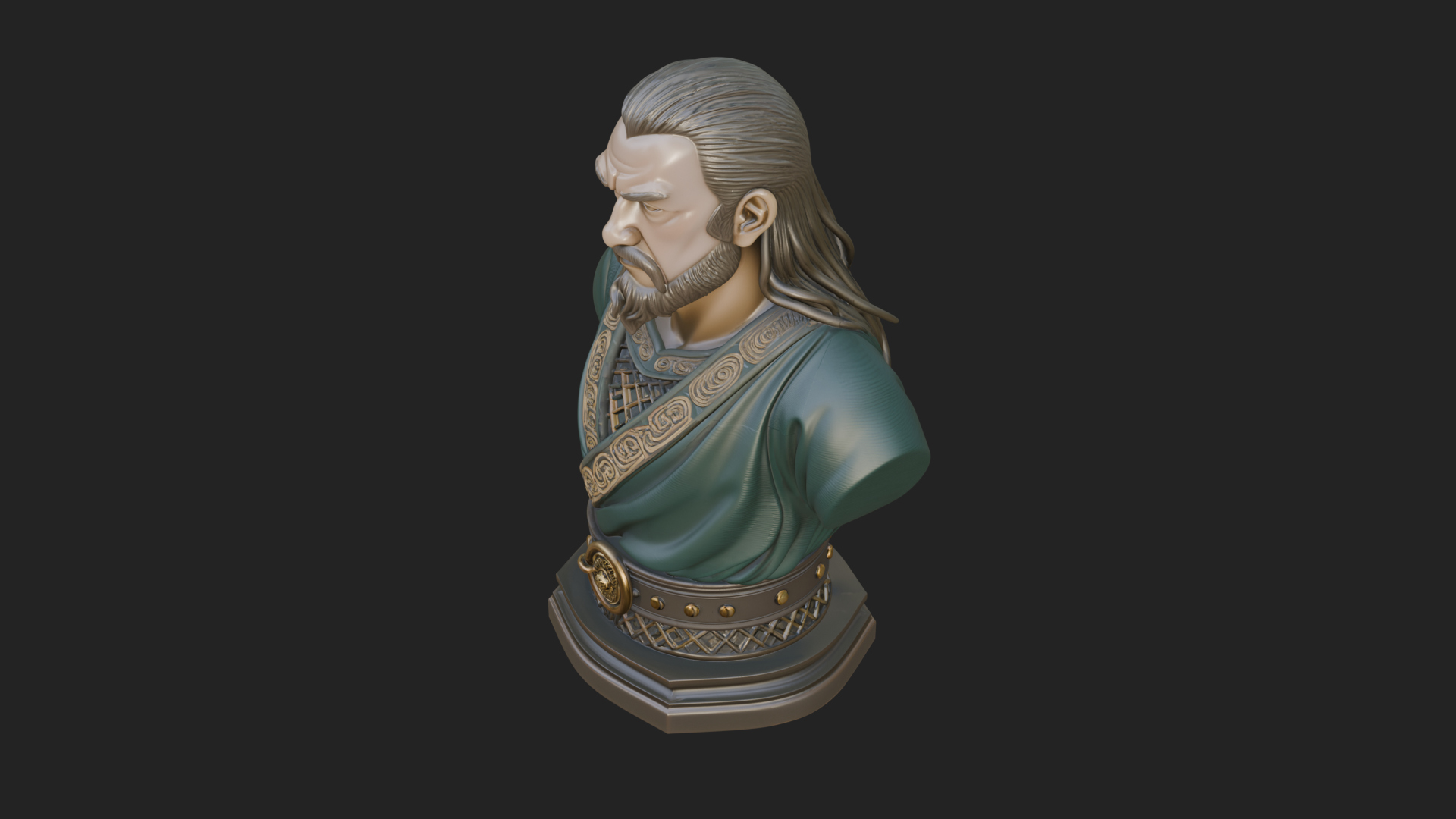 Bearded Warlord Bust Statue Design 1 3D Print Model 3D Model