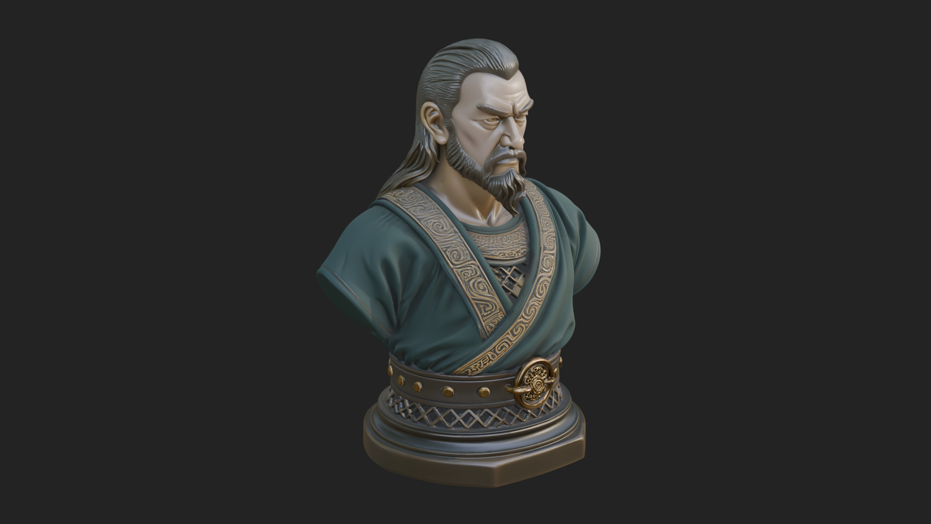 Bearded Warlord Bust Statue Design 2 3D Print Model 3D Model