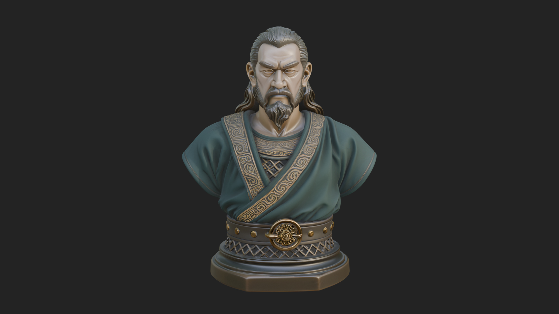 Bearded Warlord Bust Statue Design 2 3D Print Model 3D Model