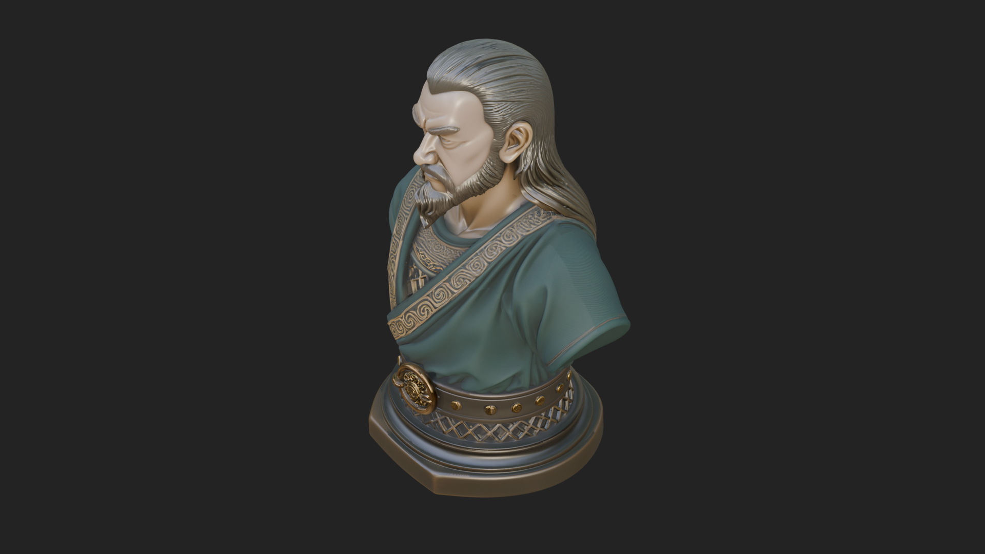 Bearded Warlord Bust Statue Design 2 3D Print Model 3D Model