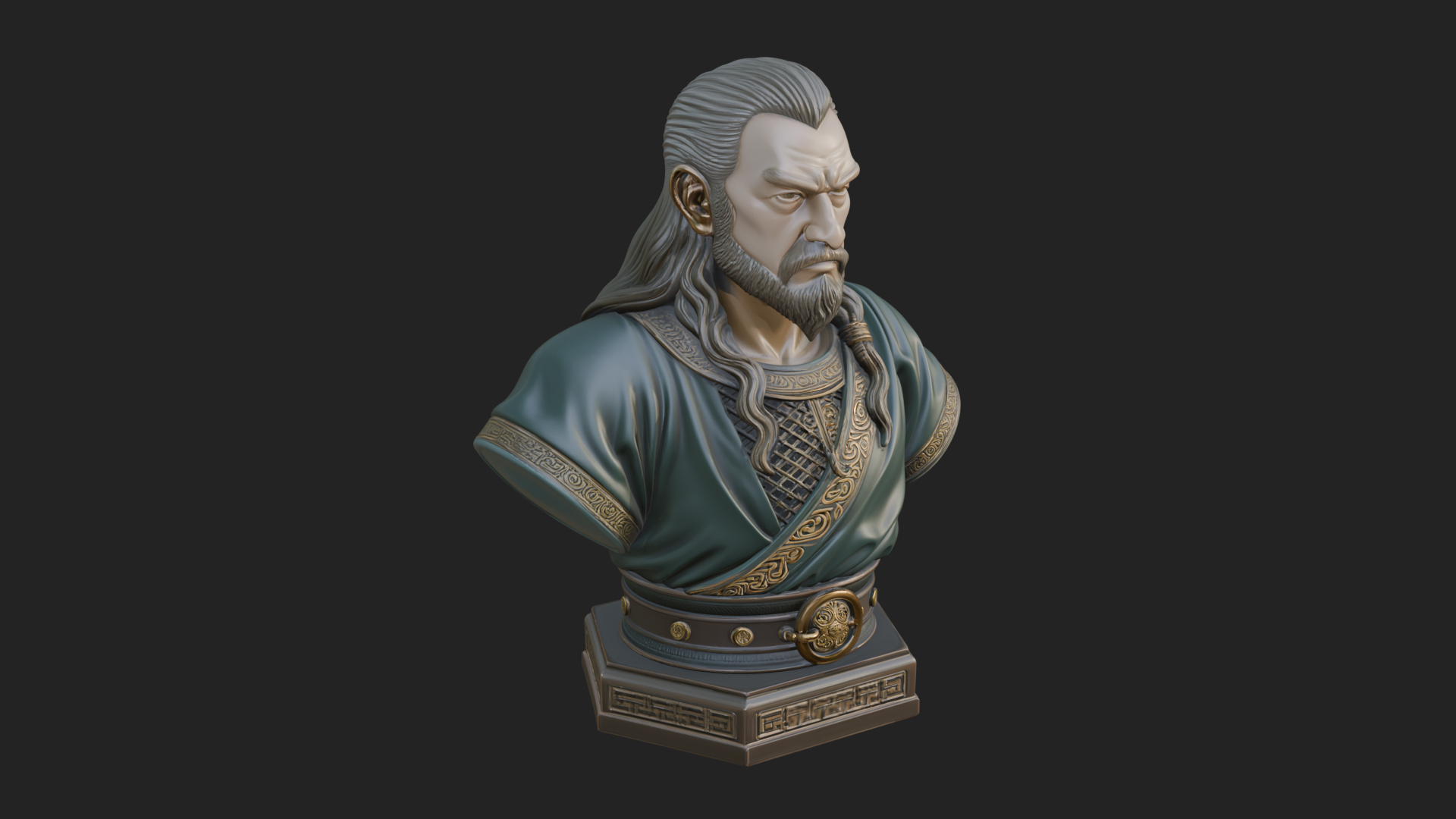 Bearded Warlord Bust Statue Design 3 3D Print Model 3D Model