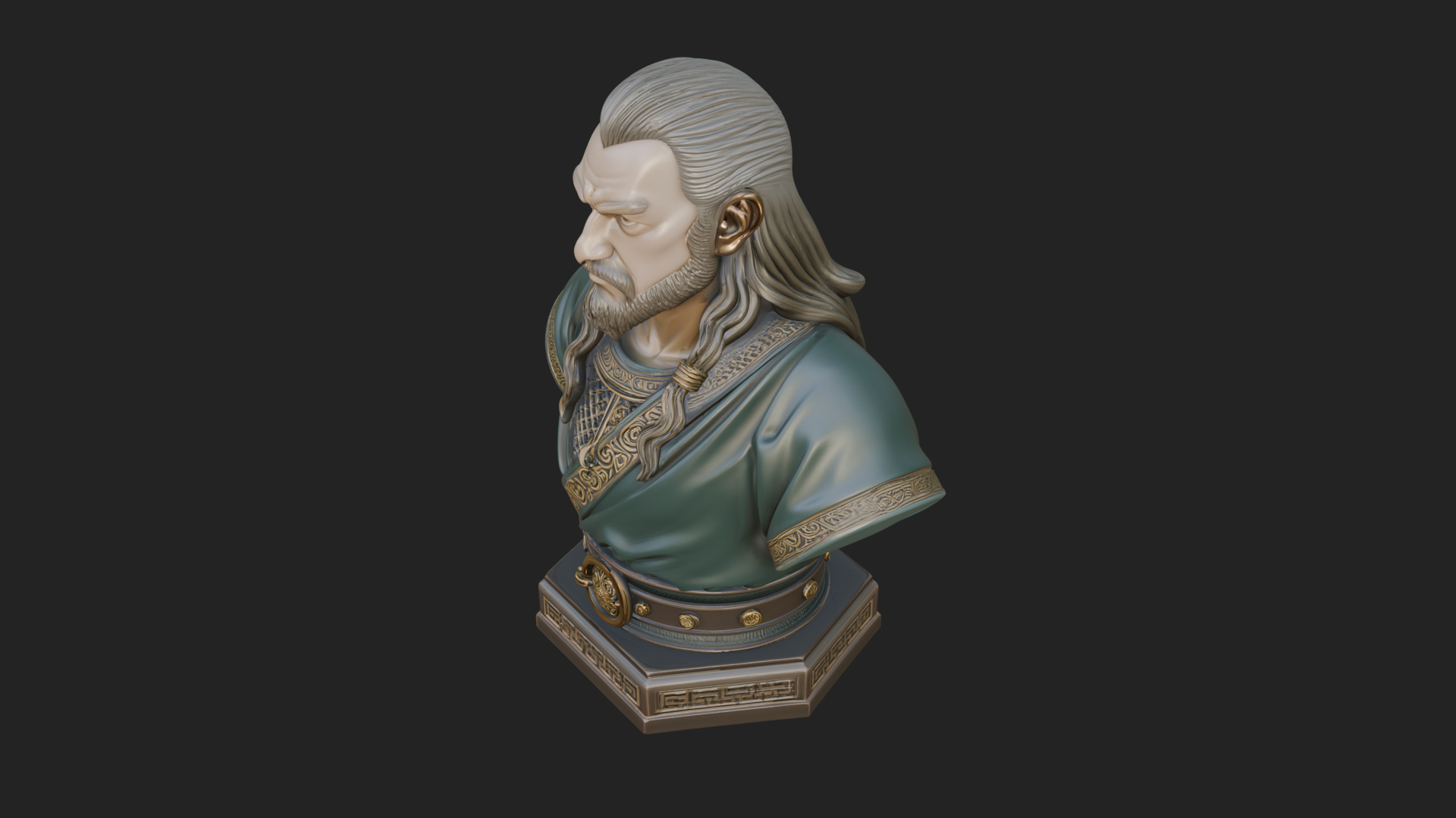 Bearded Warlord Bust Statue Design 3 3D Print Model 3D Model